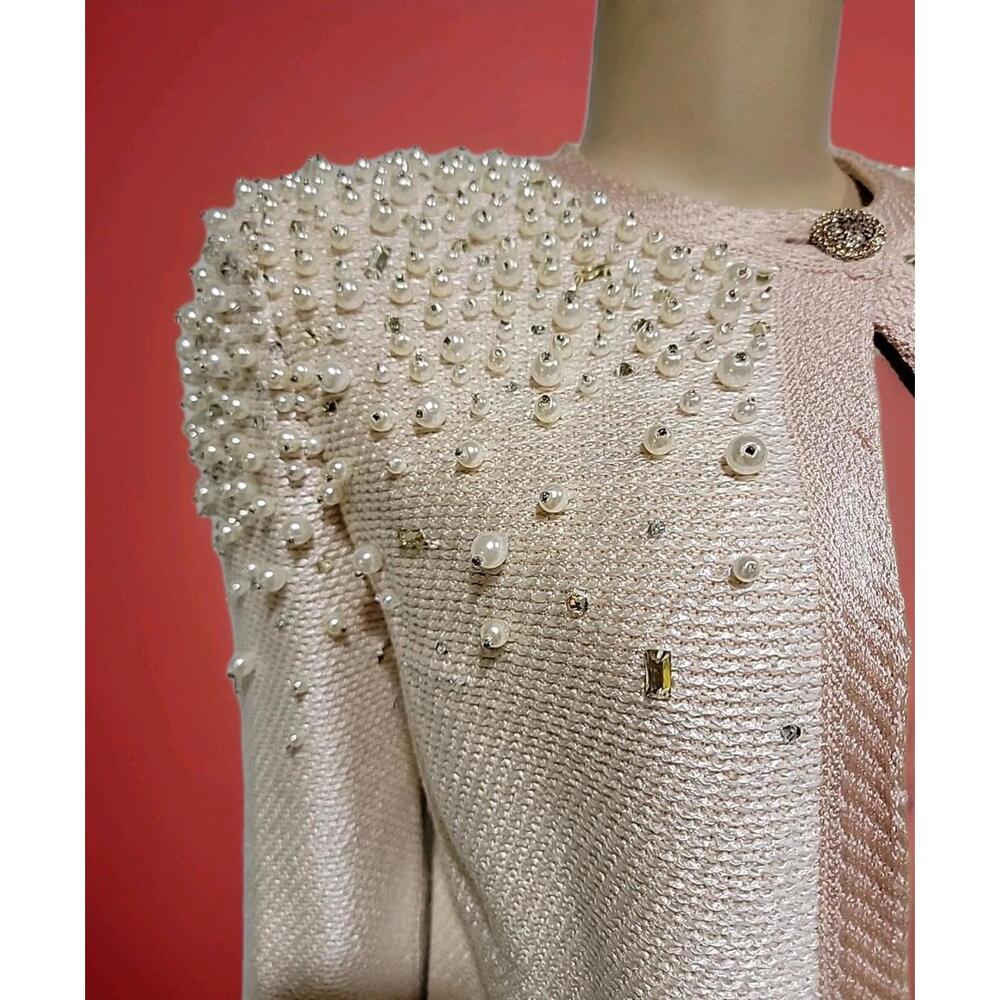 St. John Couture Black Label Size 4 Pink Hand Beaded Knit Jacket Cardigan #A - Picture 6 of 16